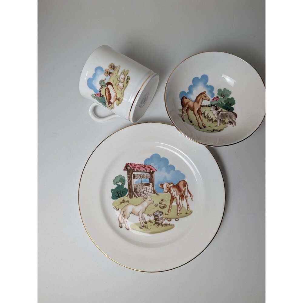 VTG HAMMERSLEY China Set Farm Animals Baby Horse Cow Lamb Bowl Cup Plate England